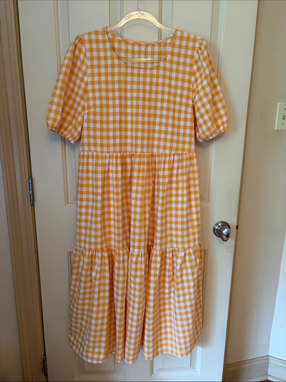Yellow Gingham Tiered Dress with pockets